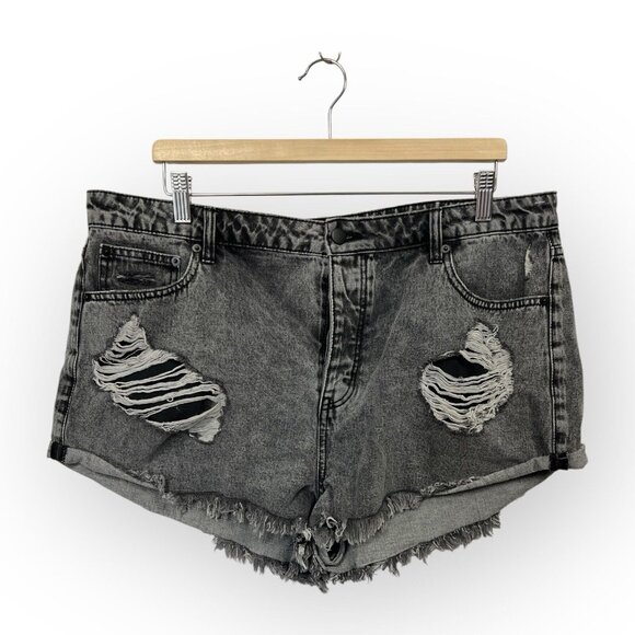 Fashion Nova Pants - Fashion Nova Clover Distressed Non Stretch Denim Shorts Acid Wash Black Size 14